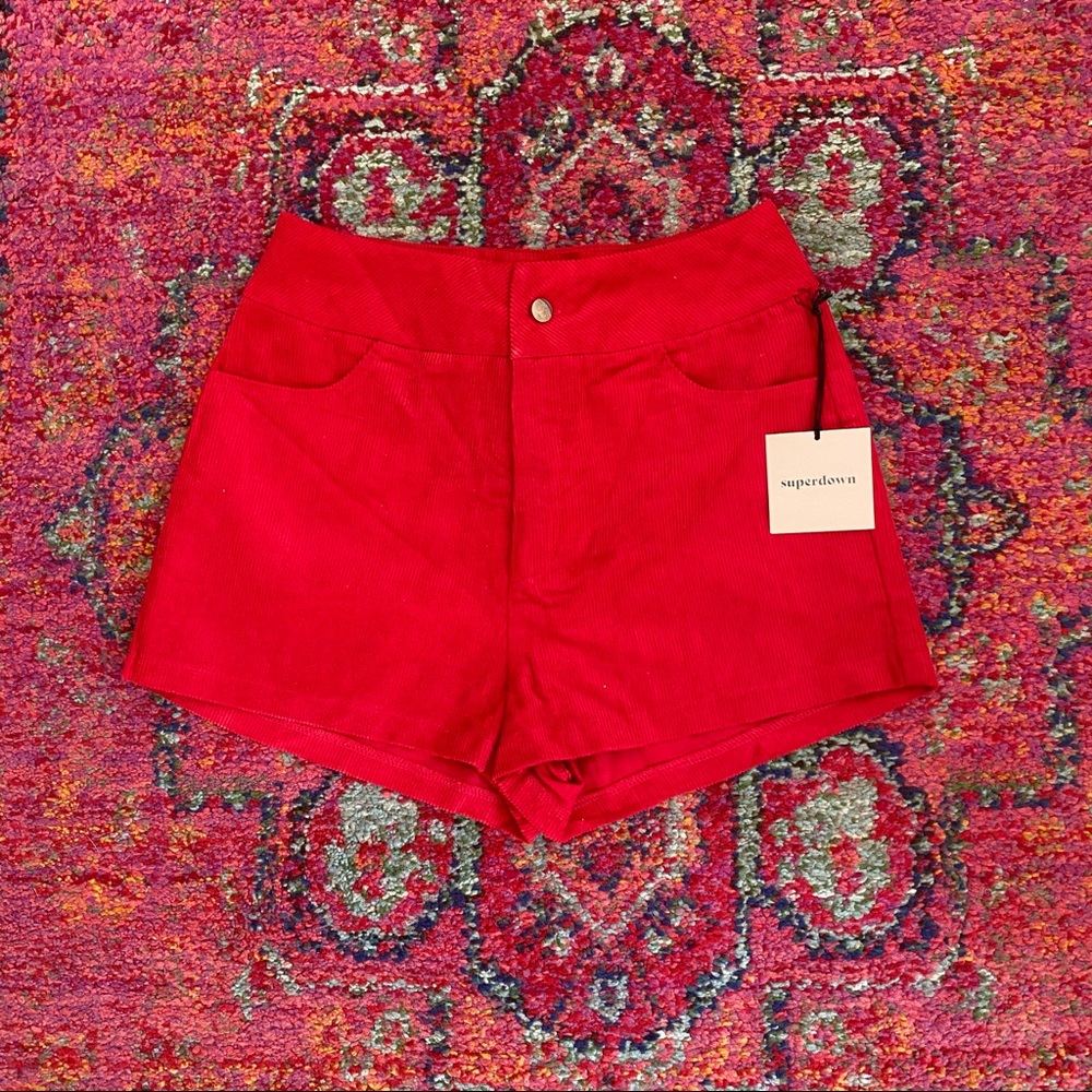 Superdown Red Corduroy Carlee High Waisted Short